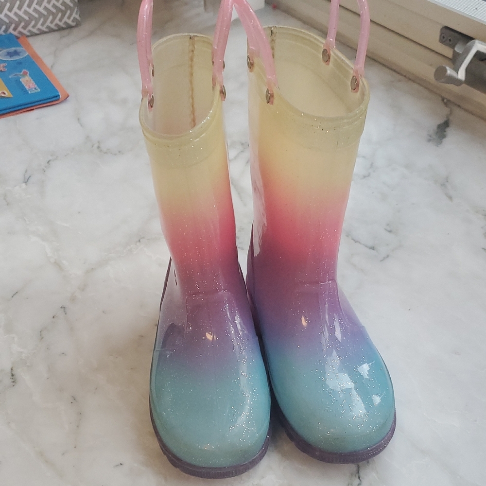 Western Chief Kids Rain Boots - Light up,  sparkle rainbow color.